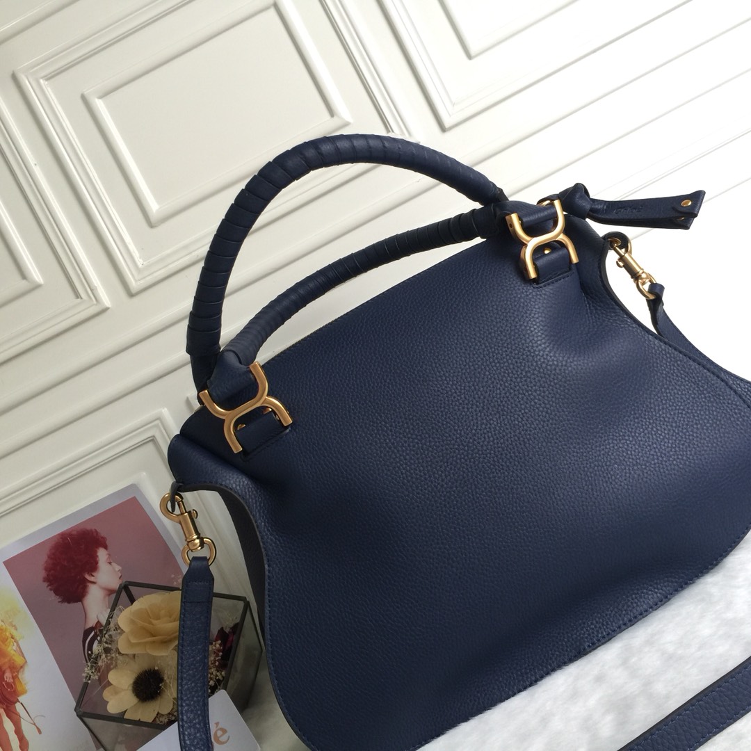 Chloe Large Marcie Bag In Navy Grained Leather